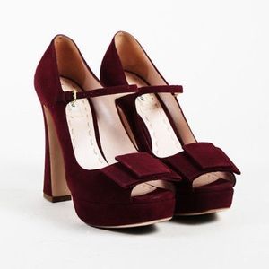 Miu Miu Mary Jane Pumps Platform Bow Suede Ankle Strap US 6